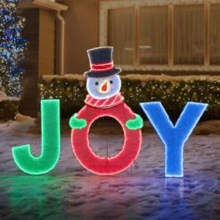 48 In. Christmas Lighted Joyous Snowman, 2D Tinsel Santa Display Set Outdoor Yard Lawn Festive Decoration With Lights -Northlight Shop sunjoy christmas yard decorations d116019800 31 1000