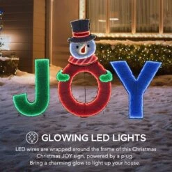 48 In. Christmas Lighted Joyous Snowman, 2D Tinsel Santa Display Set Outdoor Yard Lawn Festive Decoration With Lights -Northlight Shop sunjoy christmas yard decorations d116019800 d4 1000
