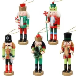 Nutcracker Red And Green Christmas Hanging Ornament Set (5-Piece)