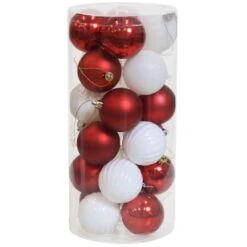 Red And White Merry Medley Plastic Ornament Set (24-Piece)