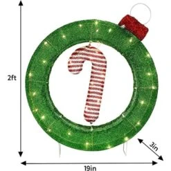 Syncfun 2 Ft. Tall Multicolored Tinsel Candy Cane Ornament W/Warm White LED Lights, Indoor Outdoor Christmas Decoration -Northlight Shop syncfun christmas yard decorations 31121 1f 1000