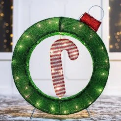 Syncfun 2 Ft. Tall Multicolored Tinsel Candy Cane Ornament W/Warm White LED Lights, Indoor Outdoor Christmas Decoration