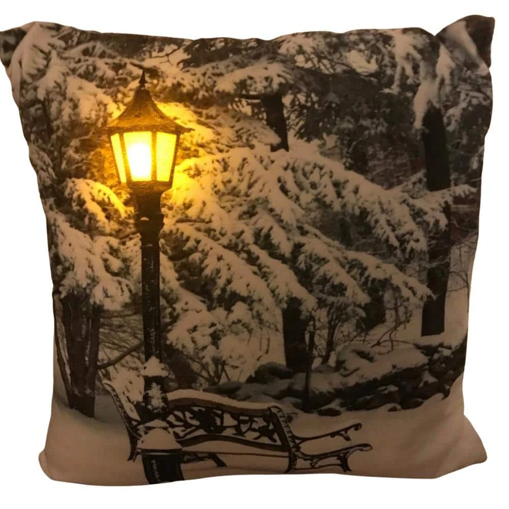 20 In. Luminous LED Snowy Park Pillow 1 20 In. Luminous LED Snowy Park Pillow