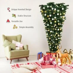 7 Ft. Green Unlit Upside Down Artificial Christmas Tree With Metal Stand -Northlight Shop unlit christmas trees 8ck22 cm856 44 1000