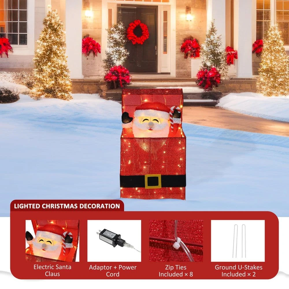 27 In. 3D Animated Santa Claus In Gift Box Outdoor Christmas Yard Decoration Warm White LED Lights 8 27 In. 3D Animated Santa Claus In Gift Box Outdoor Christmas Yard Decoration Warm White LED Lights - Image 8