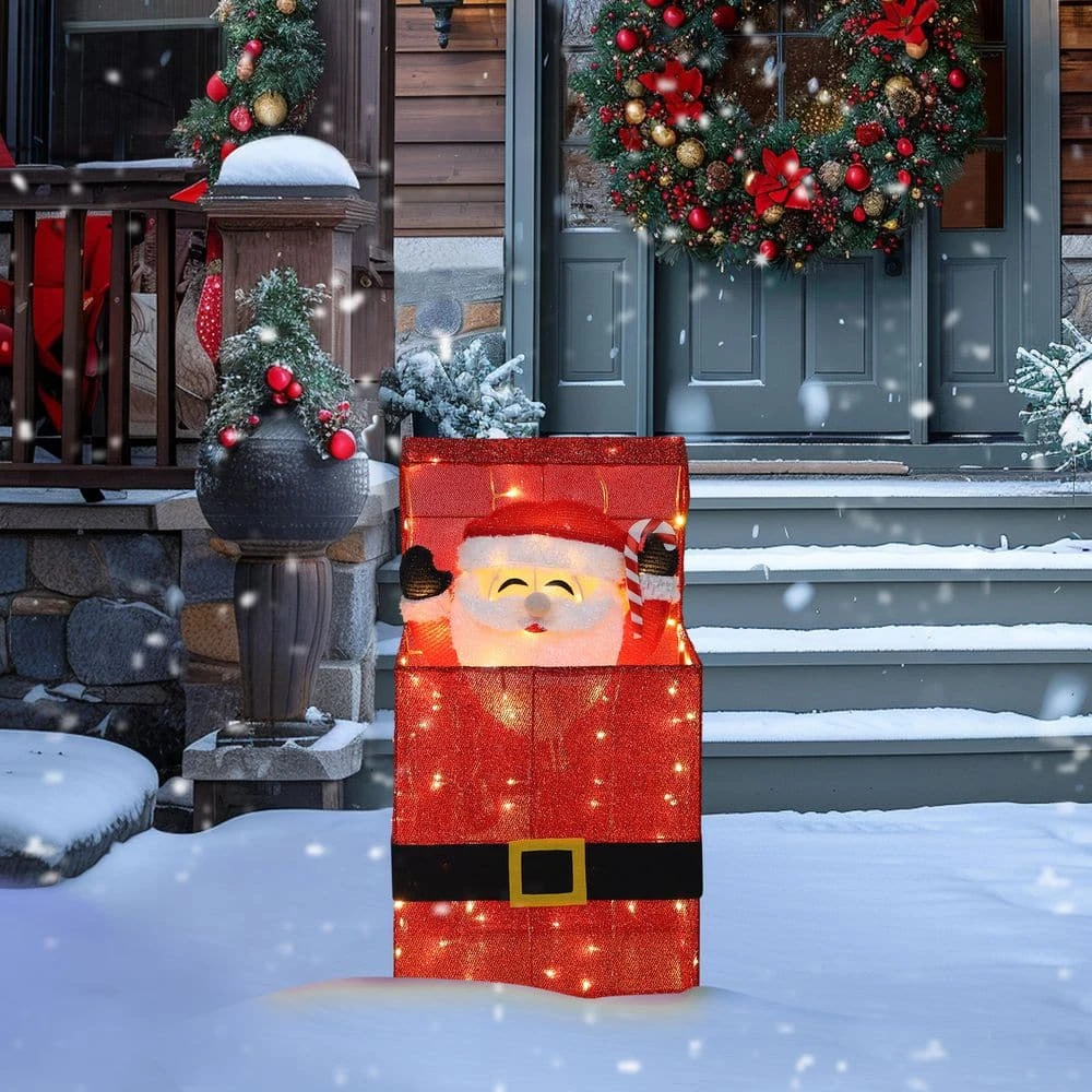 27 In. 3D Animated Santa Claus In Gift Box Outdoor Christmas Yard Decoration Warm White LED Lights 5 27 In. 3D Animated Santa Claus In Gift Box Outdoor Christmas Yard Decoration Warm White LED Lights - Image 5