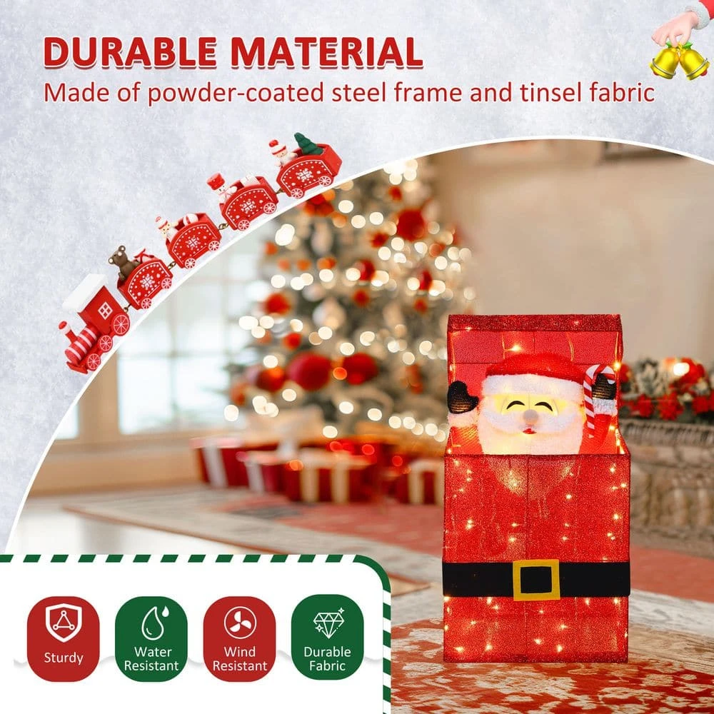 27 In. 3D Animated Santa Claus In Gift Box Outdoor Christmas Yard Decoration Warm White LED Lights 4 27 In. 3D Animated Santa Claus In Gift Box Outdoor Christmas Yard Decoration Warm White LED Lights - Image 4