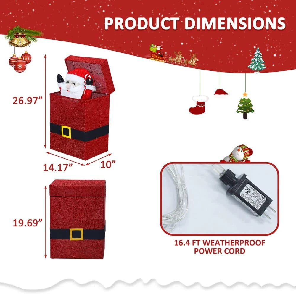 27 In. 3D Animated Santa Claus In Gift Box Outdoor Christmas Yard Decoration Warm White LED Lights 7 27 In. 3D Animated Santa Claus In Gift Box Outdoor Christmas Yard Decoration Warm White LED Lights - Image 7