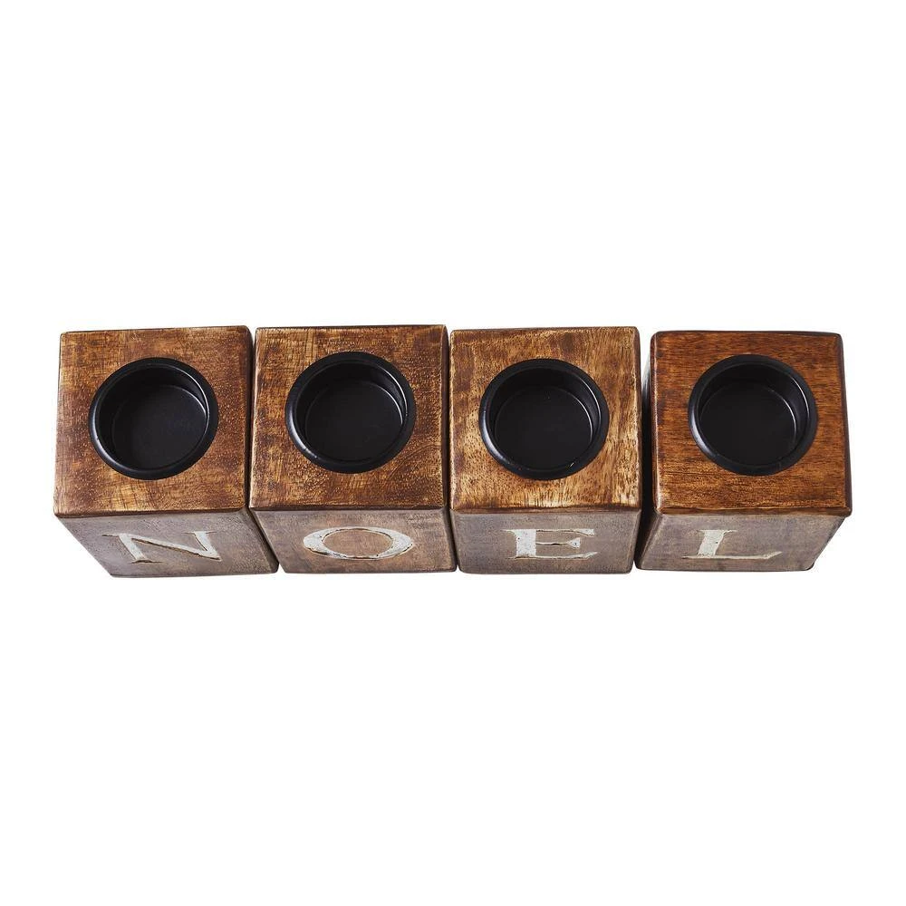 Seasons Crest Wooden Christmas Tealight Holders NOEL Cube (Set Of 4) 4 Seasons Crest Wooden Christmas Tealight Holders NOEL Cube (Set Of 4) - Image 4