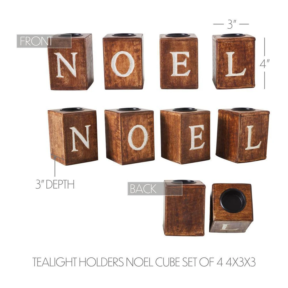 Seasons Crest Wooden Christmas Tealight Holders NOEL Cube (Set Of 4) 5 Seasons Crest Wooden Christmas Tealight Holders NOEL Cube (Set Of 4) - Image 5