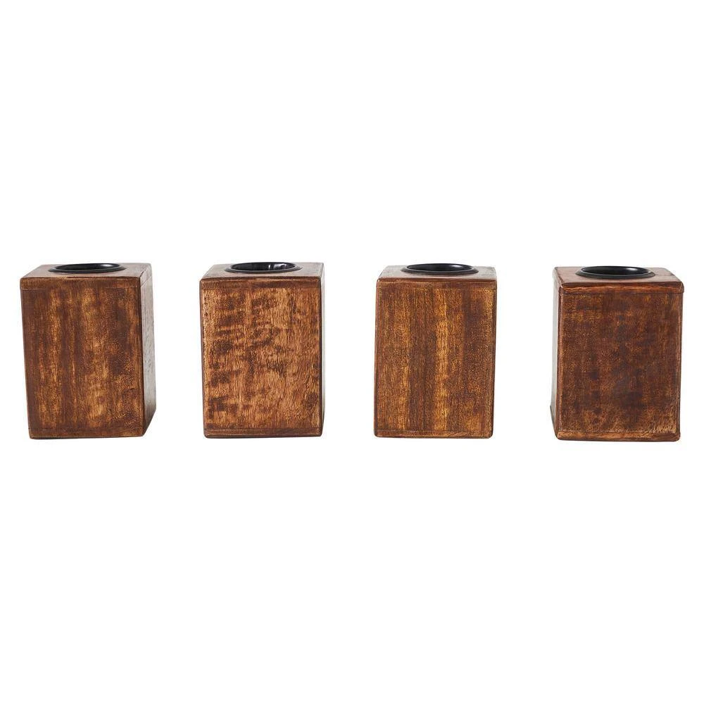 Seasons Crest Wooden Christmas Tealight Holders NOEL Cube (Set Of 4) 3 Seasons Crest Wooden Christmas Tealight Holders NOEL Cube (Set Of 4) - Image 3