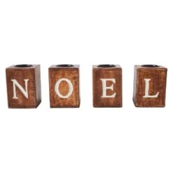 Seasons Crest Wooden Christmas Tealight Holders NOEL Cube (Set Of 4)