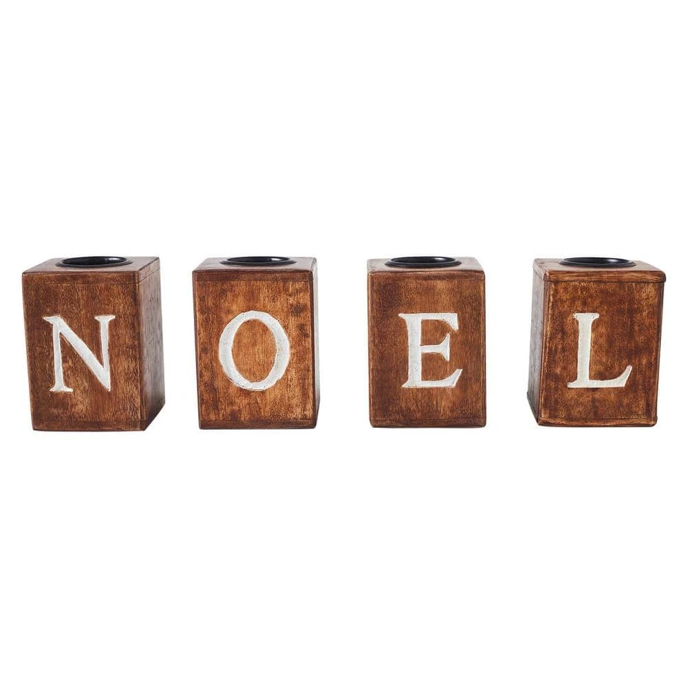 Seasons Crest Wooden Christmas Tealight Holders NOEL Cube (Set Of 4) 1 Seasons Crest Wooden Christmas Tealight Holders NOEL Cube (Set Of 4)