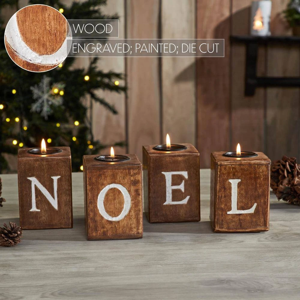 Seasons Crest Wooden Christmas Tealight Holders NOEL Cube (Set Of 4) 6 Seasons Crest Wooden Christmas Tealight Holders NOEL Cube (Set Of 4) - Image 6