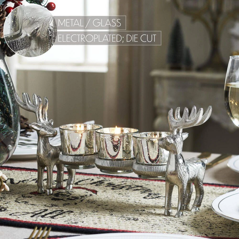 13 Inch Metal Reindeer Christmas Votive Candle Holder With Mercury Glass Cups 4 13 Inch Metal Reindeer Christmas Votive Candle Holder With Mercury Glass Cups - Image 4