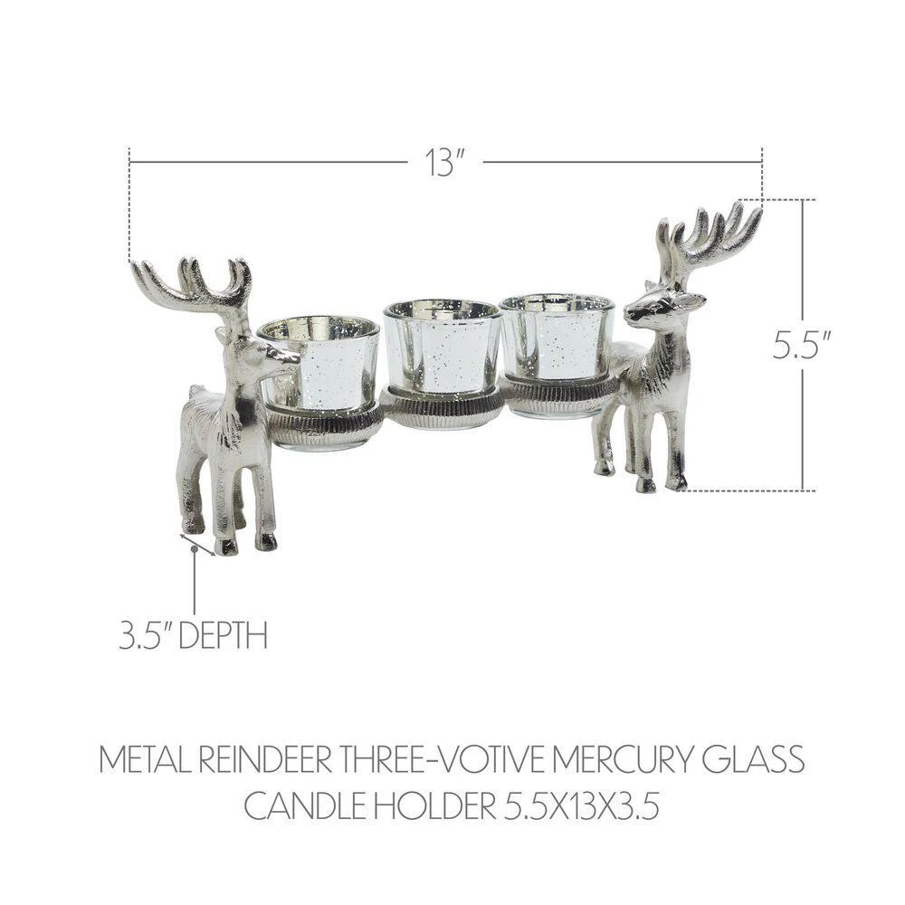 13 Inch Metal Reindeer Christmas Votive Candle Holder With Mercury Glass Cups 3 13 Inch Metal Reindeer Christmas Votive Candle Holder With Mercury Glass Cups - Image 3