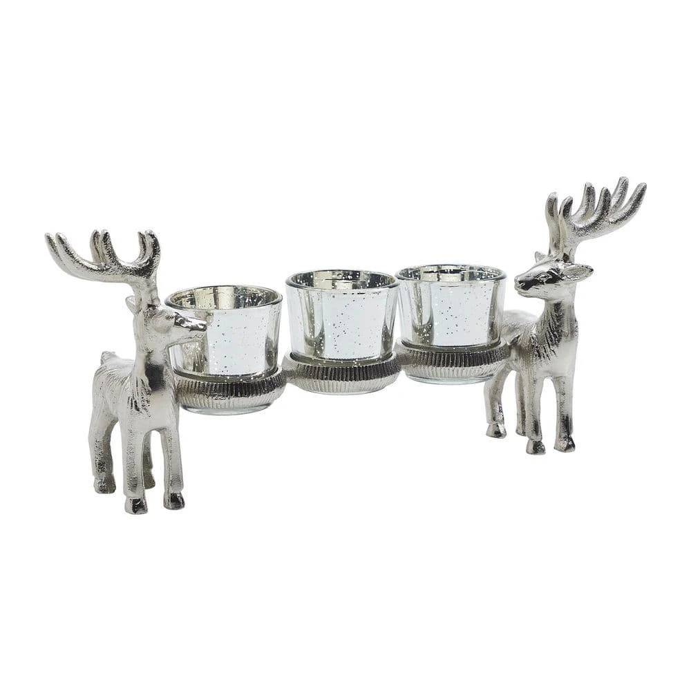 13 Inch Metal Reindeer Christmas Votive Candle Holder With Mercury Glass Cups 1 13 Inch Metal Reindeer Christmas Votive Candle Holder With Mercury Glass Cups