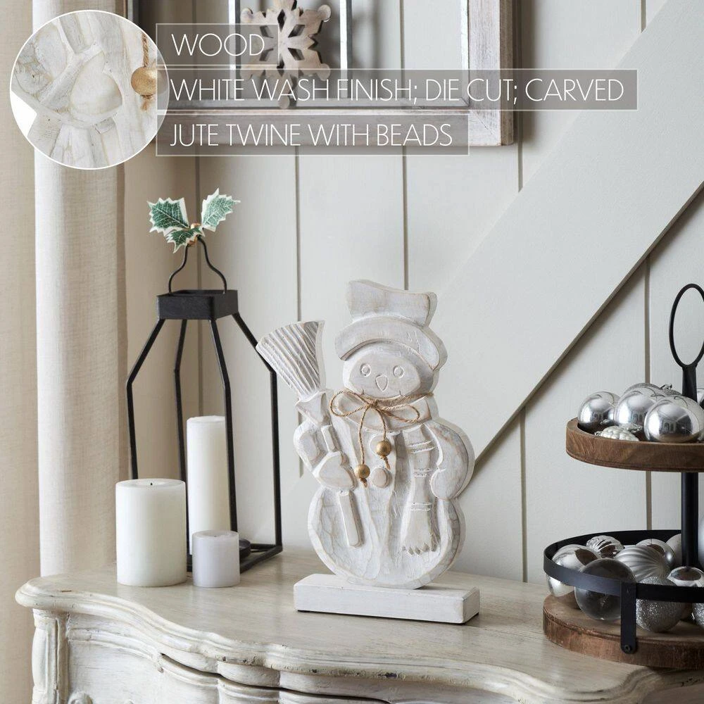 13 In. Distressed White Wooden Christmas Snowman 4 13 In. Distressed White Wooden Christmas Snowman - Image 4