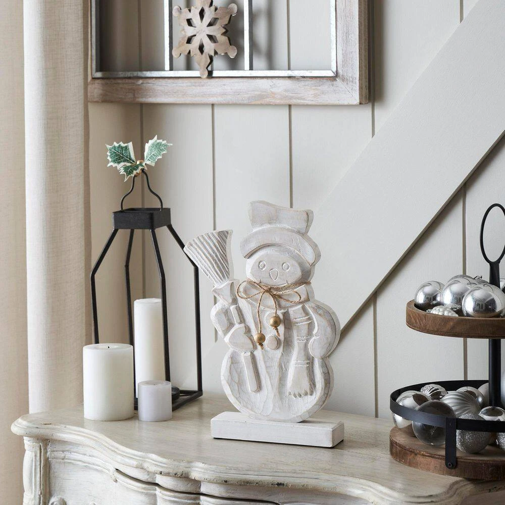 13 In. Distressed White Wooden Christmas Snowman 2 13 In. Distressed White Wooden Christmas Snowman - Image 2