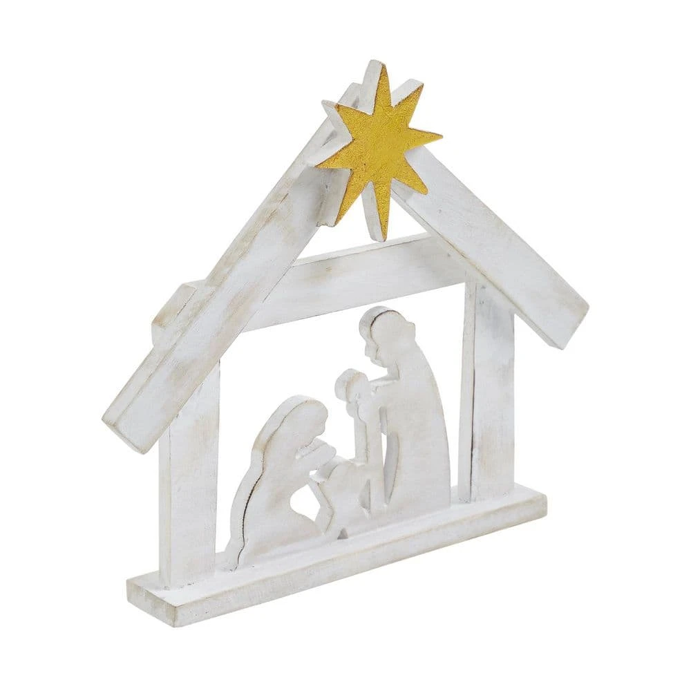8.5 In. Distressed White Wooden Christmas Nativity Scene 1 8.5 In. Distressed White Wooden Christmas Nativity Scene