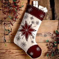15 In. North Star Creme White Farmhouse Christmas Decor Stocking -Northlight Shop vhc brands christmas stockings 18384 31 1000