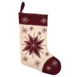 15 In. North Star Creme White Farmhouse Christmas Decor Stocking