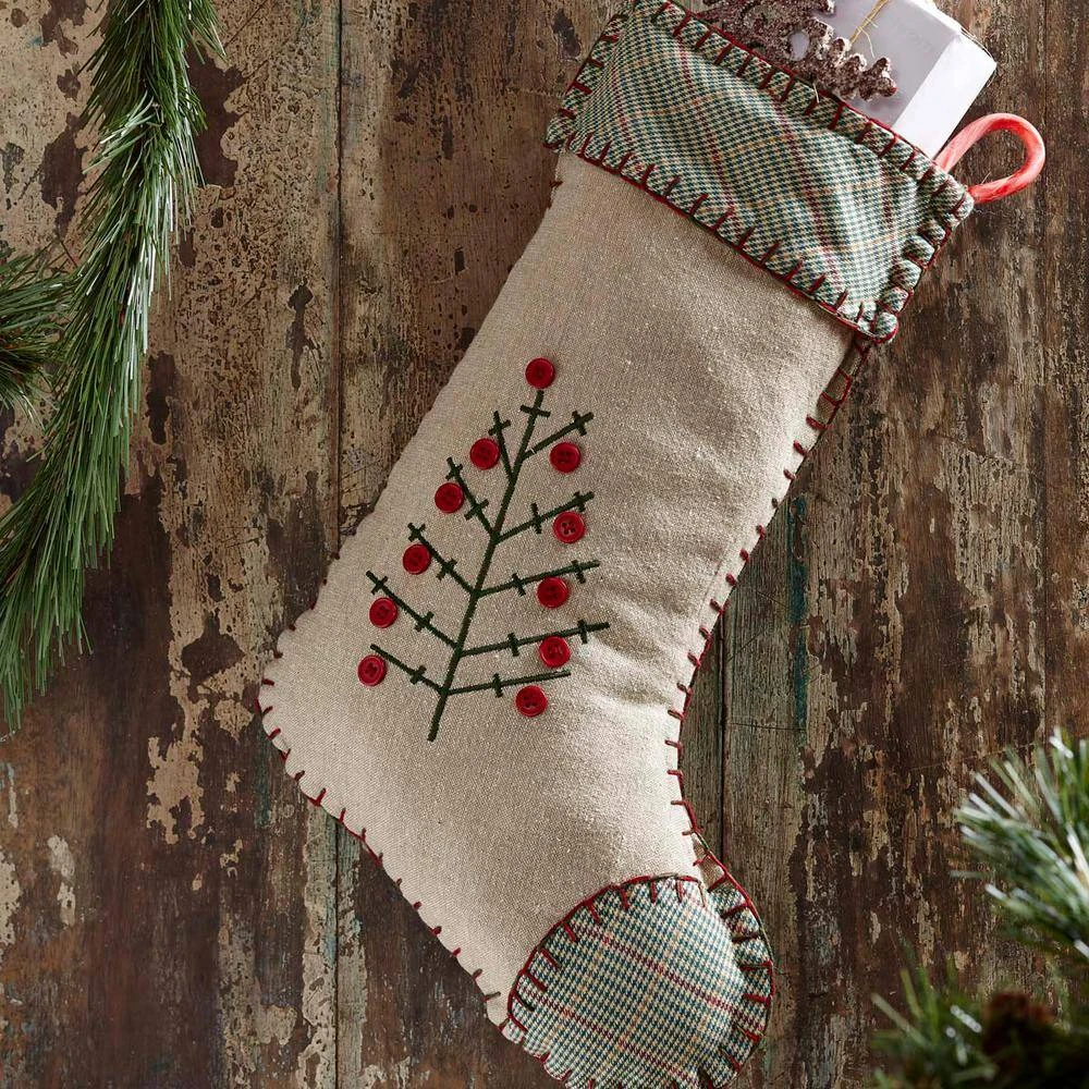 15 In. Tidings Light Khaki Tan Traditional Christmas Decor Stocking 2 15 In. Tidings Light Khaki Tan Traditional Christmas Decor Stocking - Image 2