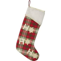20 In. Cotton/Felt HO Holiday Cherry Red Farmhouse Christmas Decor Stocking