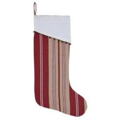 20 In. Cotton Vintage Stripe Candy Apple Red Farmhouse Christmas Decor Stocking