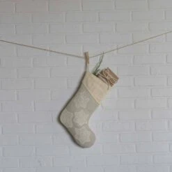 15 In. Cotton/Metallic Thread Ingrid Ash Grey Farmhouse Christmas Decor Stocking -Northlight Shop vhc brands christmas stockings 32015 31 1000