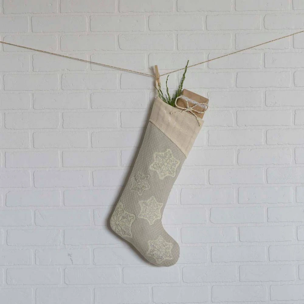 20 In. Cotton/Metallic Thread Ingrid Ash Grey Farmhouse Christmas Decor Stocking 3 20 In. Cotton/Metallic Thread Ingrid Ash Grey Farmhouse Christmas Decor Stocking - Image 3
