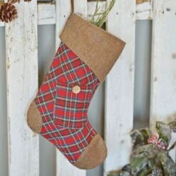 15 In. Cotton Gavin Cherry Red Rustic Christmas Decor Stocking -Northlight Shop vhc brands christmas stockings 32048 44 1000