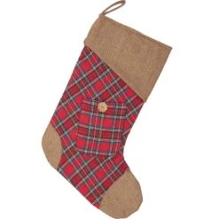 15 In. Cotton Gavin Cherry Red Rustic Christmas Decor Stocking