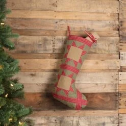 20 In. Cotton Green Dolly Star Primitive Christmas Decor Patch Stocking -Northlight Shop vhc brands christmas stockings 42477 31 1000