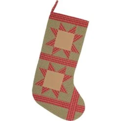 20 In. Cotton Green Dolly Star Primitive Christmas Decor Patch Stocking