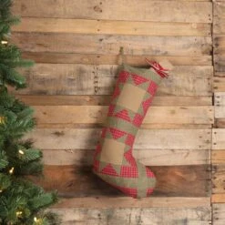 20 In. Cotton Red Dolly Star Primitive Christmas Decor Patch Stocking -Northlight Shop vhc brands christmas stockings 42478 31 1000