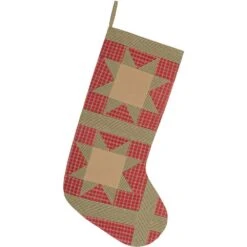 20 In. Cotton Red Dolly Star Primitive Christmas Decor Patch Stocking