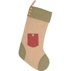 20 In. Cotton And Jute Red Dolly Star Primitive Christmas Decor Pocket Stocking