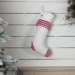 20 In. Red Emmie Farmhouse Christmas Decor Check Ruffle Stocking -Northlight Shop vhc brands christmas stockings 42497 31 1000