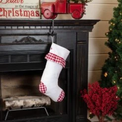 20 In. Red Emmie Farmhouse Christmas Decor Check Ruffle Stocking -Northlight Shop vhc brands christmas stockings 42497 4f 1000