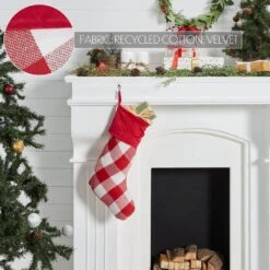 20 In. Annie Red Check Farmhouse Christmas Stocking -Northlight Shop vhc brands christmas stockings 84087 1f 1000