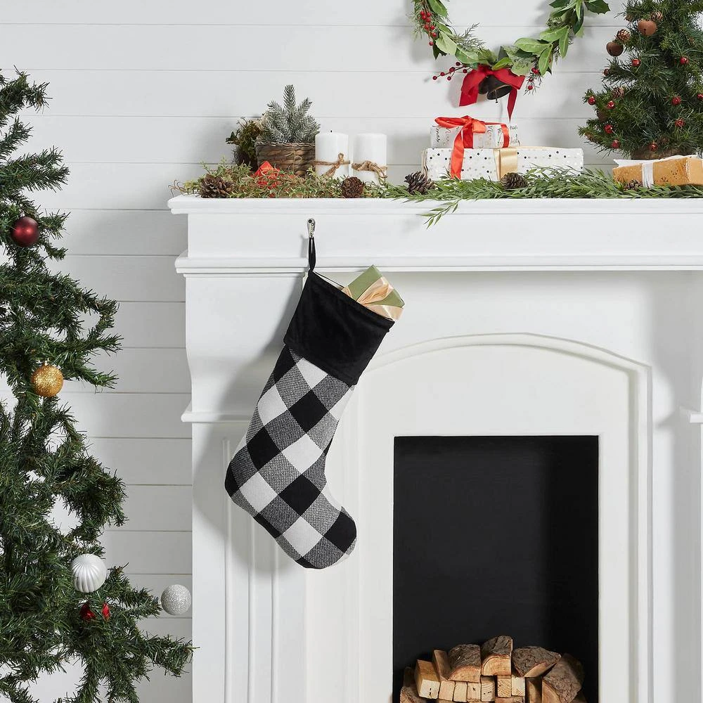 20 In. Annie Black Check Farmhouse Christmas Stocking 2 20 In. Annie Black Check Farmhouse Christmas Stocking - Image 2