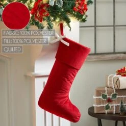 18-Inch Quilted Red Velvet With White Bow Fabric Christmas Stocking Holder -Northlight Shop vhc brands christmas stockings 89906 1f 1000