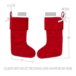18-Inch Quilted Red Velvet With White Bow Fabric Christmas Stocking Holder -Northlight Shop vhc brands christmas stockings 89906 4f 1000