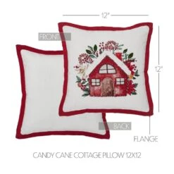 12 In. X 12 In. Candy Cane Cottage Christmas Throw Pillow 8 12 In. X 12 In. Candy Cane Cottage Christmas Throw Pillow -Northlight Shop vhc brands christmas textiles 85503 1f 1000
