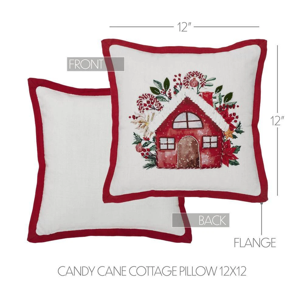 12 In. X 12 In. Candy Cane Cottage Christmas Throw Pillow 4 12 In. X 12 In. Candy Cane Cottage Christmas Throw Pillow - Image 4