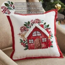 12 In. X 12 In. Candy Cane Cottage Christmas Throw Pillow 9 12 In. X 12 In. Candy Cane Cottage Christmas Throw Pillow -Northlight Shop vhc brands christmas textiles 85503 44 1000