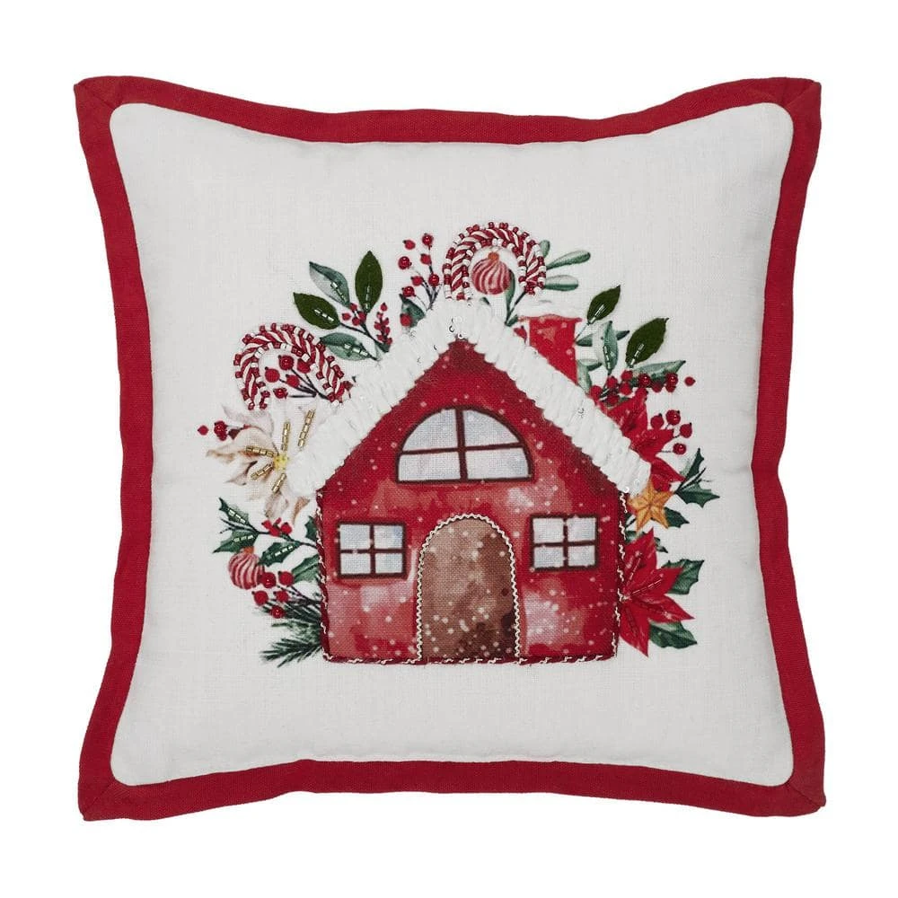 12 In. X 12 In. Candy Cane Cottage Christmas Throw Pillow 1 12 In. X 12 In. Candy Cane Cottage Christmas Throw Pillow