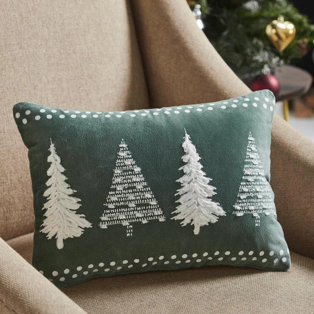 10 In. X 14 In. Green Christmas Trees Green Velvet Decorative Throw Pillow 2 10 In. X 14 In. Green Christmas Trees Green Velvet Decorative Throw Pillow - Image 2