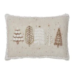 10 In. X 14 In. Creme Embellished Christmas Trees Decorative Throw Pillow